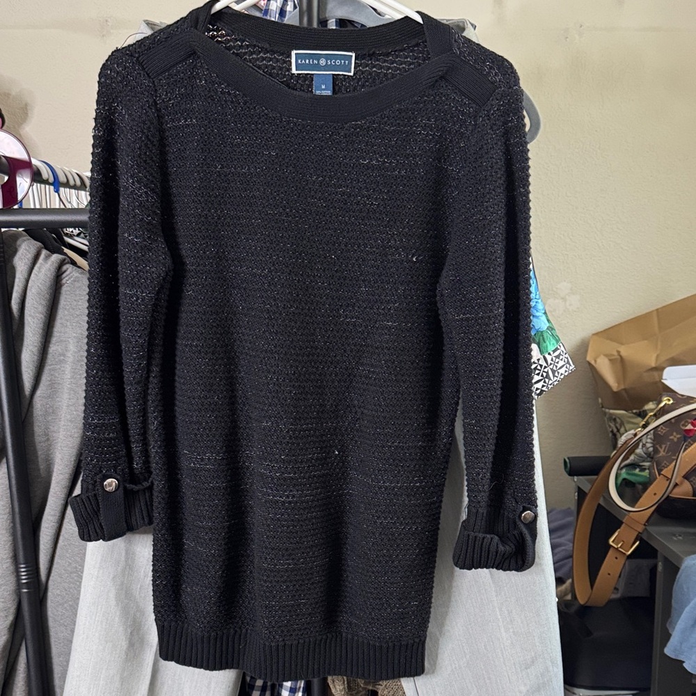 Karen Scott Women's Elegant Black Crew Neck Sweater